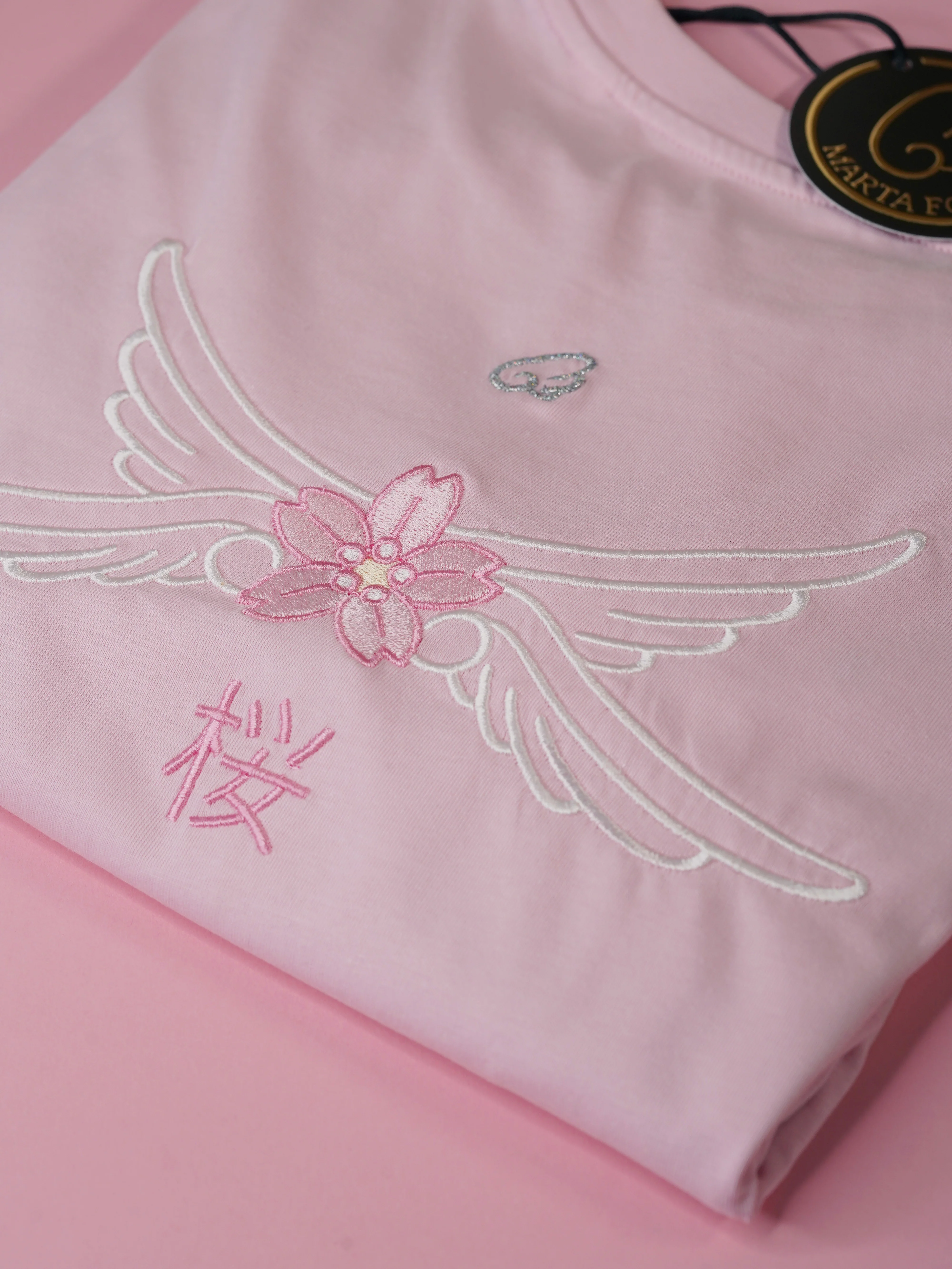Sakura wings Embroidery T-shirt (pink) - Image 4