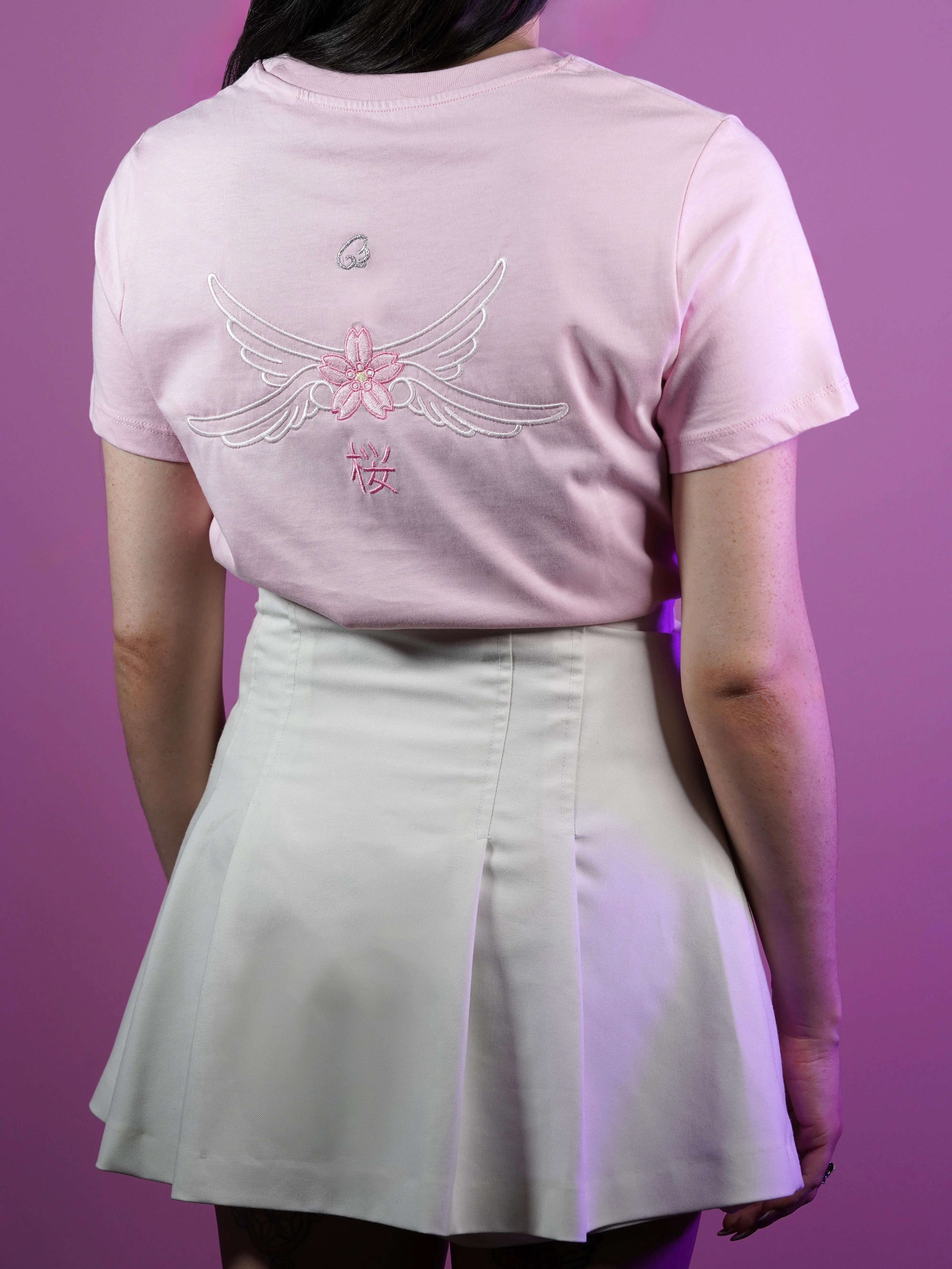 Sakura wings Embroidery T-shirt (pink) - Image 7